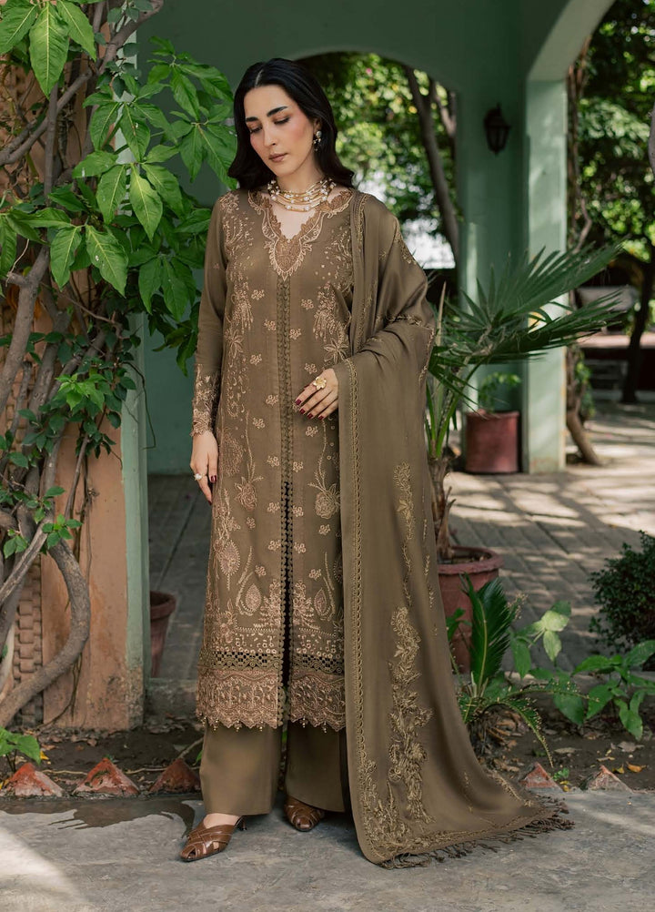 Pashmina Shawl by Nureh Unstitched Embroidered Leather Peach 3 Piece Suit NU26UPS NE-297 - Winter Collection