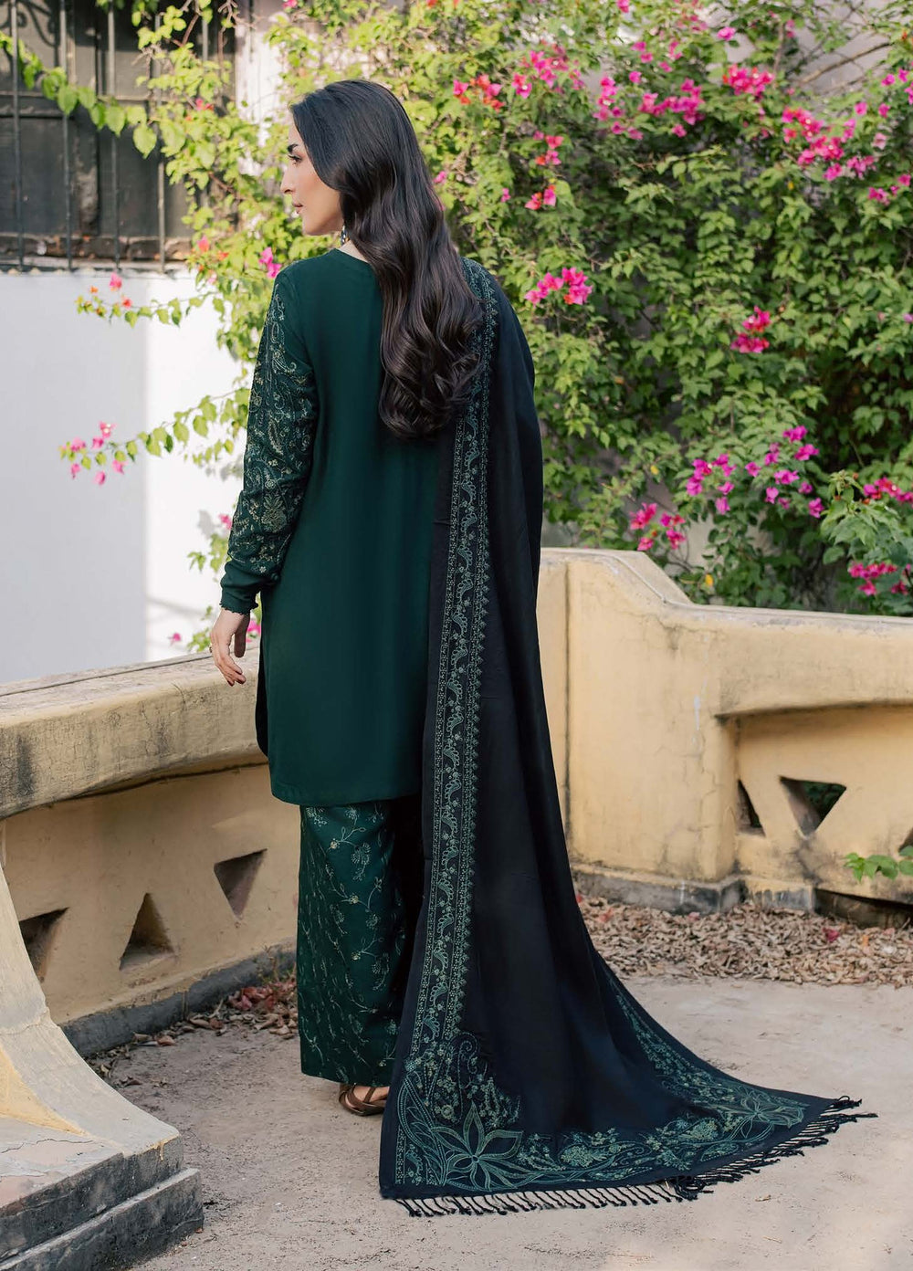 Pashmina Shawl by Nureh Unstitched Embroidered Leather Peach 3 Piece Suit NU26UPS NE-299 - Winter Collection