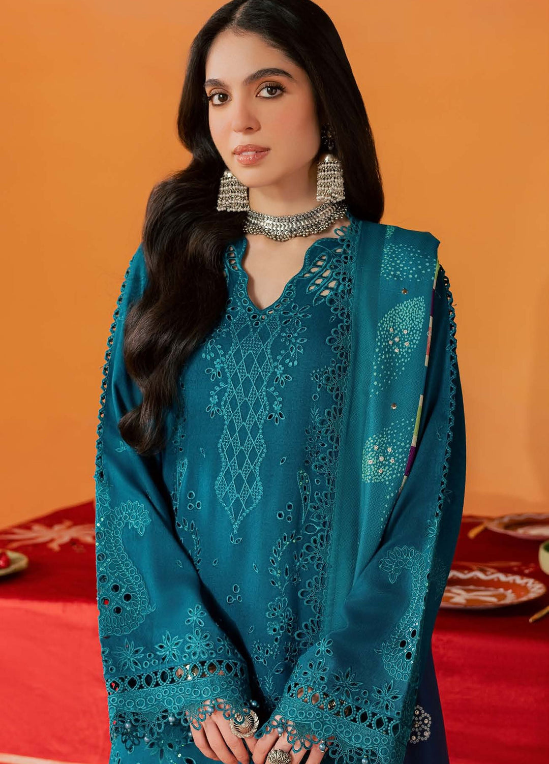 Bazar by Nureh Unstitched Embroidered Leather Peach 4 Piece Suit NU26UBL NE-289 - Festive Collection