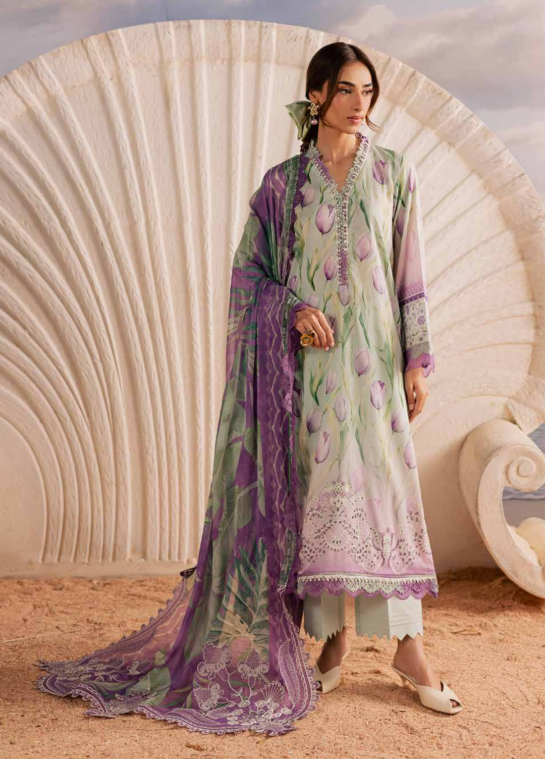 Gardenia by Nureh Unstitched Embroidered Lawn 3 Piece Suit NU26ULG NSG-218 - Summer Collection
