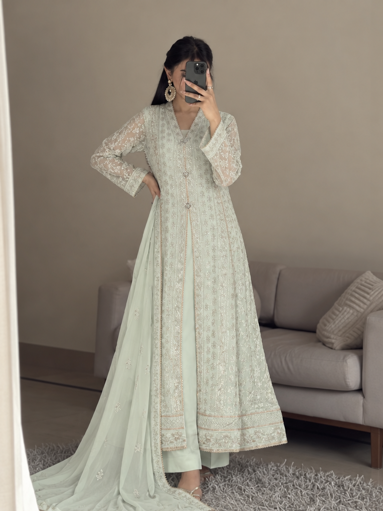 Rasm e Henna by Al Siyaab RTW Embroidered Chiffon 3 Piece Suit Noor e Nazakat Pistachio - Festive Collection