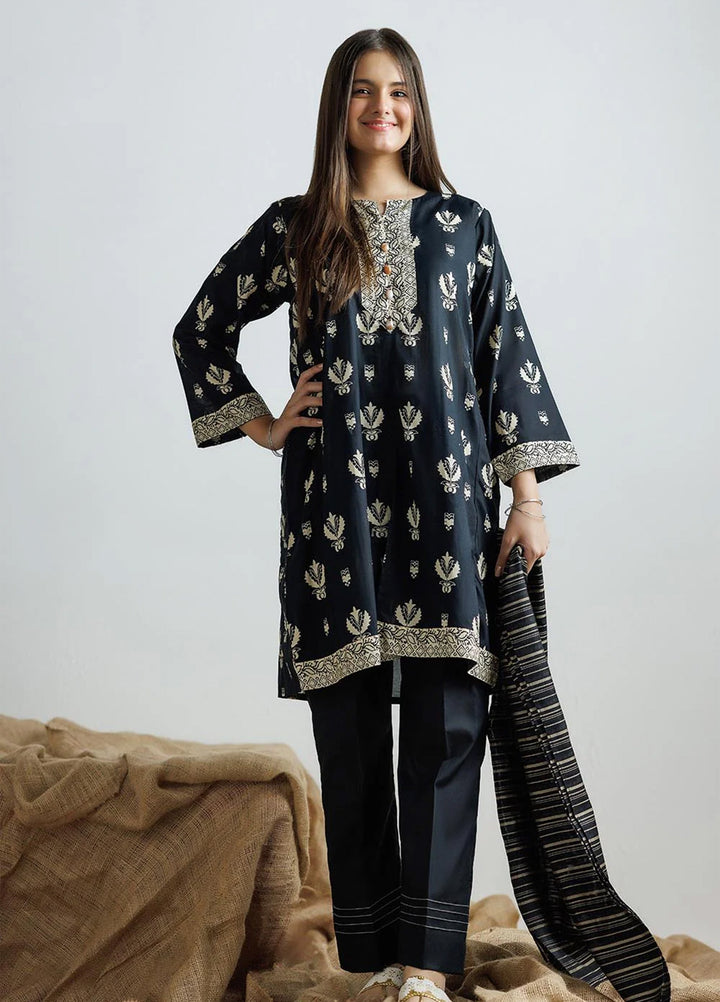 Senorita Girls Ready to Wear Girls Black and Fawn Casual 3 Piece Suit Cotton Lawn Printed GAD-03160 - Summer Collection