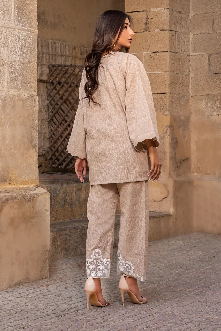 Dhaga Women Pret Embroidered Herringbone 2 Piece Suit Scaloppy Beige SS25DSE147 - Winter Collection