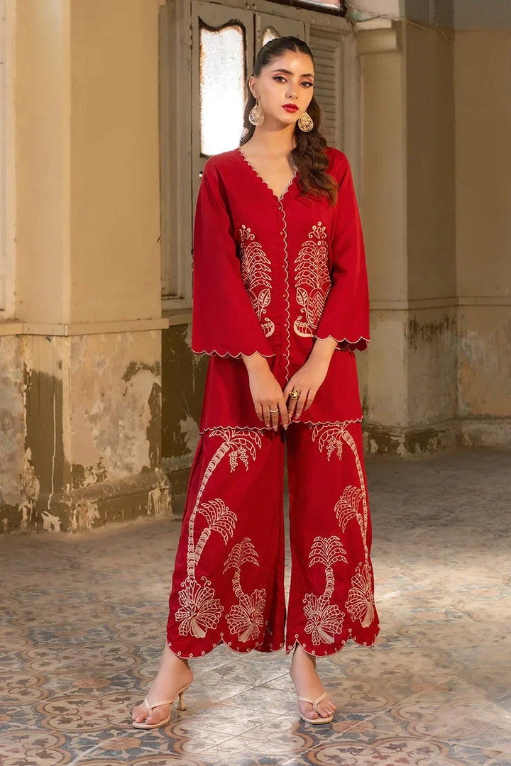 Dhaga Women Pret Embroidered 2 Piece poly cambric Persimmon SS25DSE148 - Summer Collection