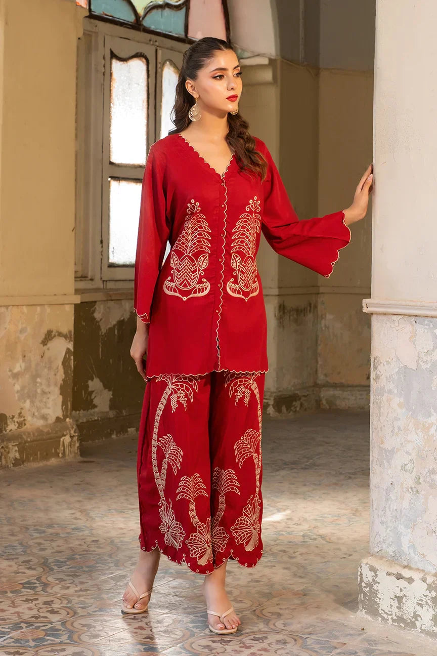 Dhaga Women Pret Embroidered 2 Piece poly cambric Persimmon SS25DSE148 - Summer Collection