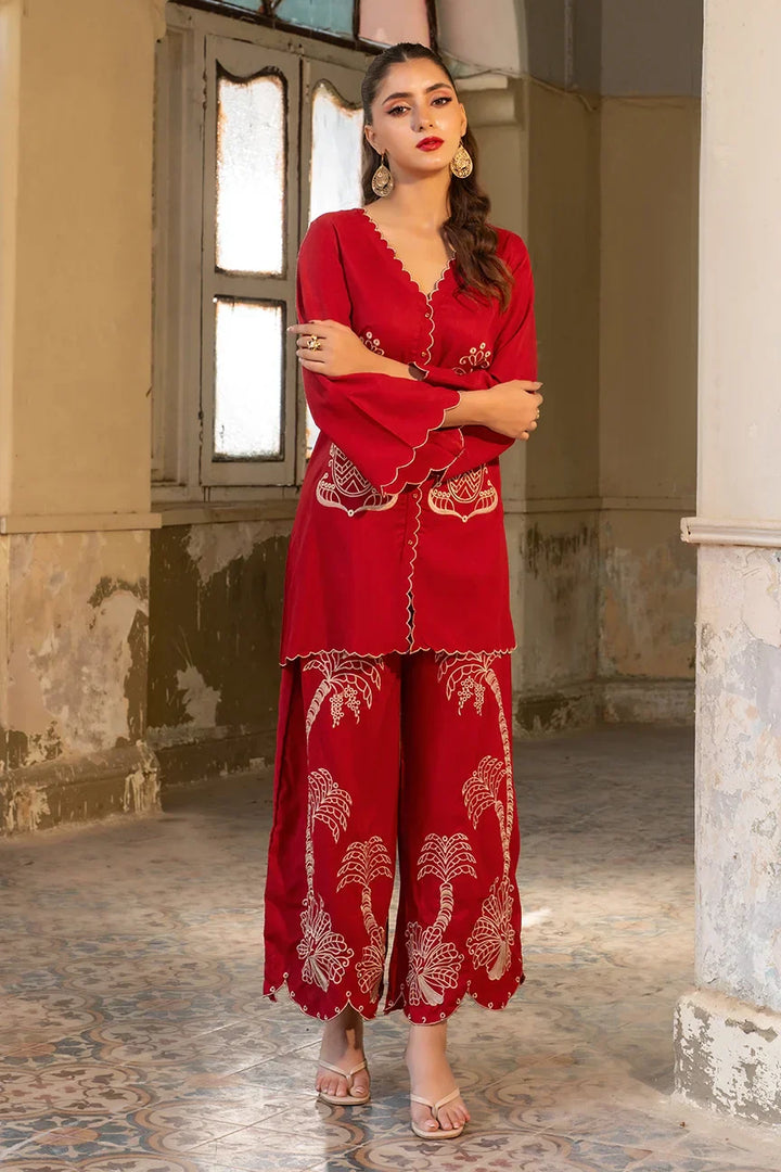 Dhaga Women Pret Embroidered 2 Piece poly cambric Persimmon SS25DSE148 - Summer Collection