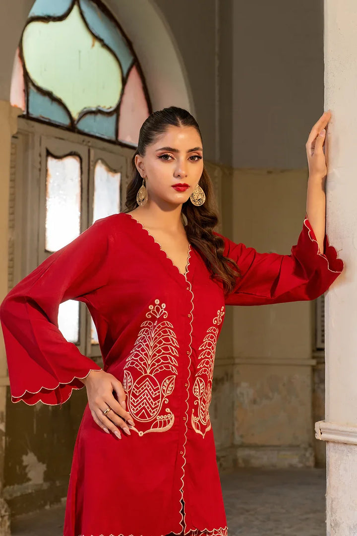 Dhaga Women Pret Embroidered 2 Piece poly cambric Persimmon SS25DSE148 - Summer Collection