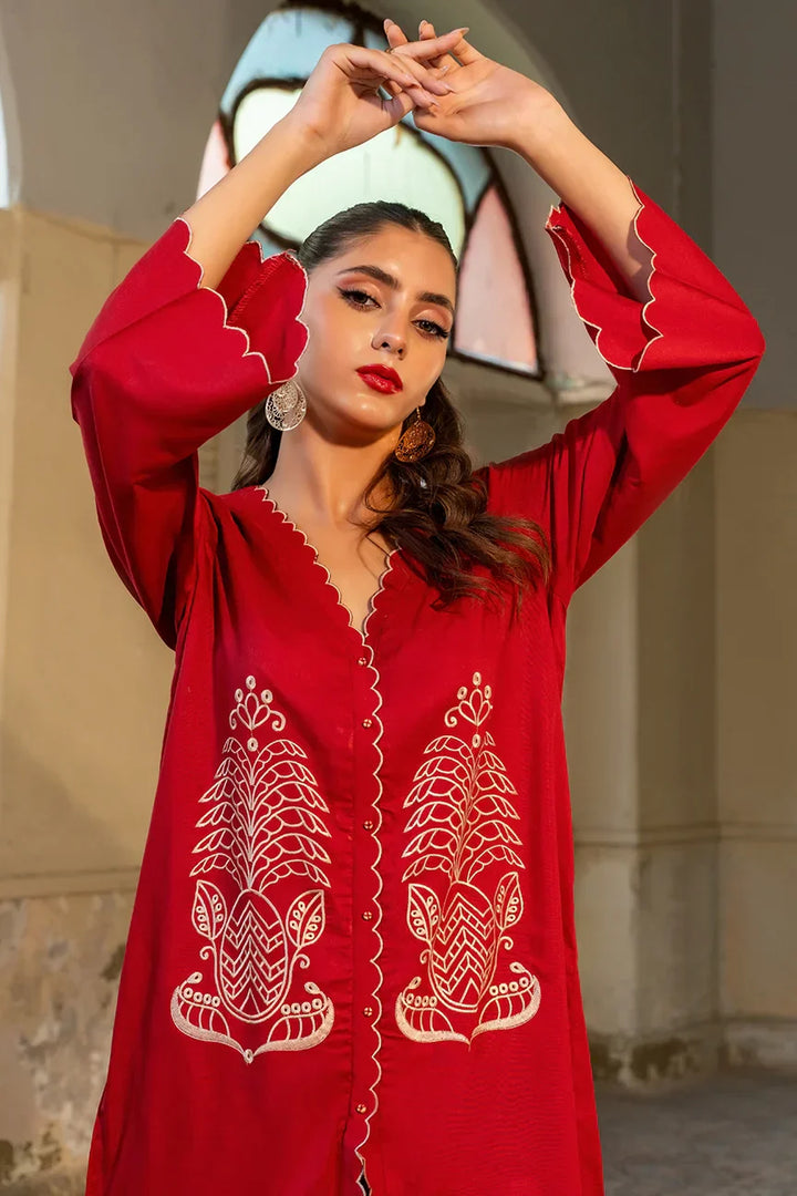 Dhaga Women Pret Embroidered 2 Piece poly cambric Persimmon SS25DSE148 - Summer Collection