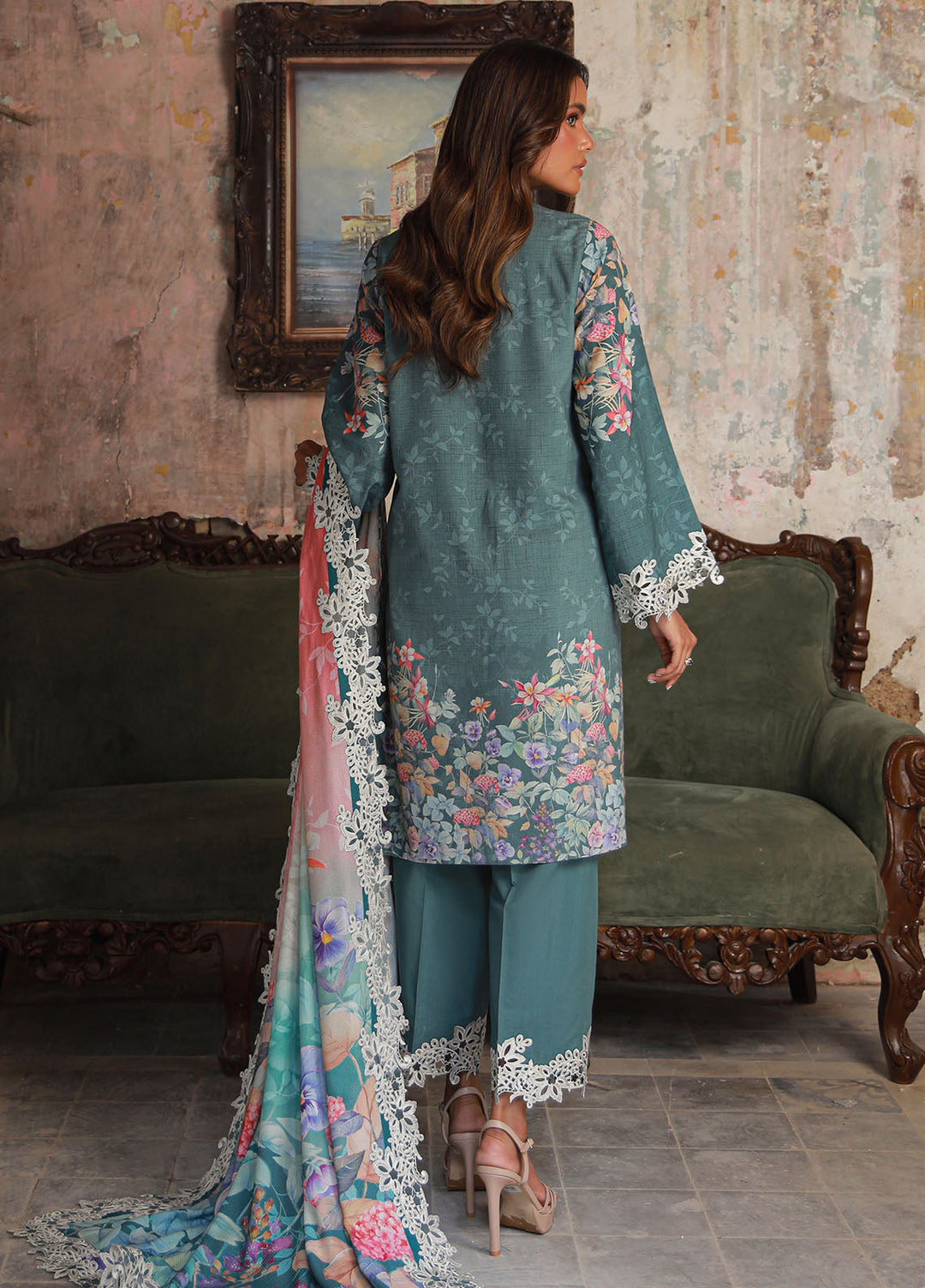 Sahar Embroidered Cotton Viscose Suits Unstitched 3 Piece SHR25FU AW1-25-18 Ocean Jewel - Winter Collection