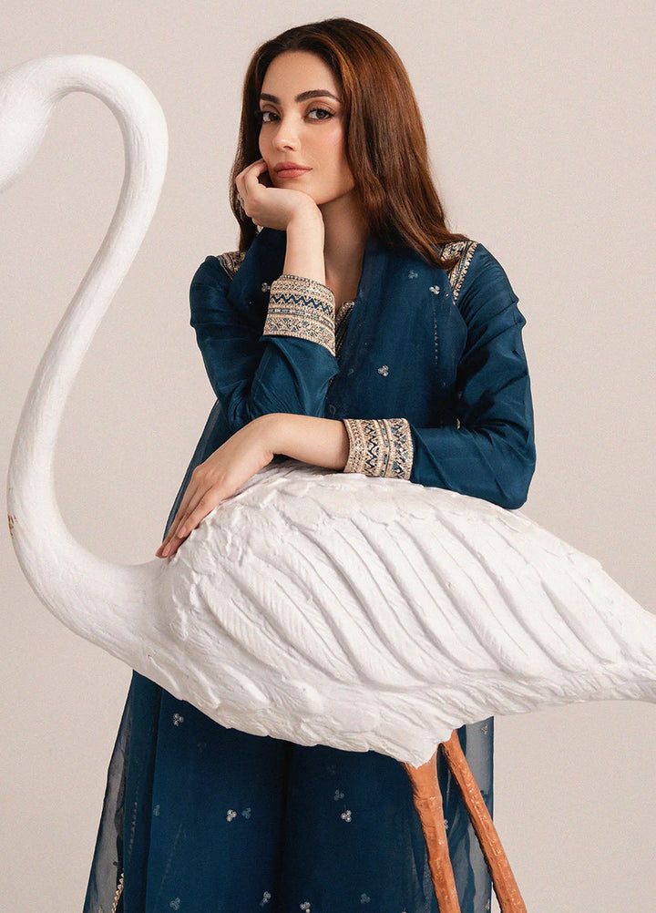 Izel Pret Embroidered Raw Silk 3 Piece Suit Ocean