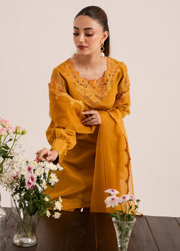 Izel Pret Embroidered Raw Silk 3 Piece Suit Ochre
