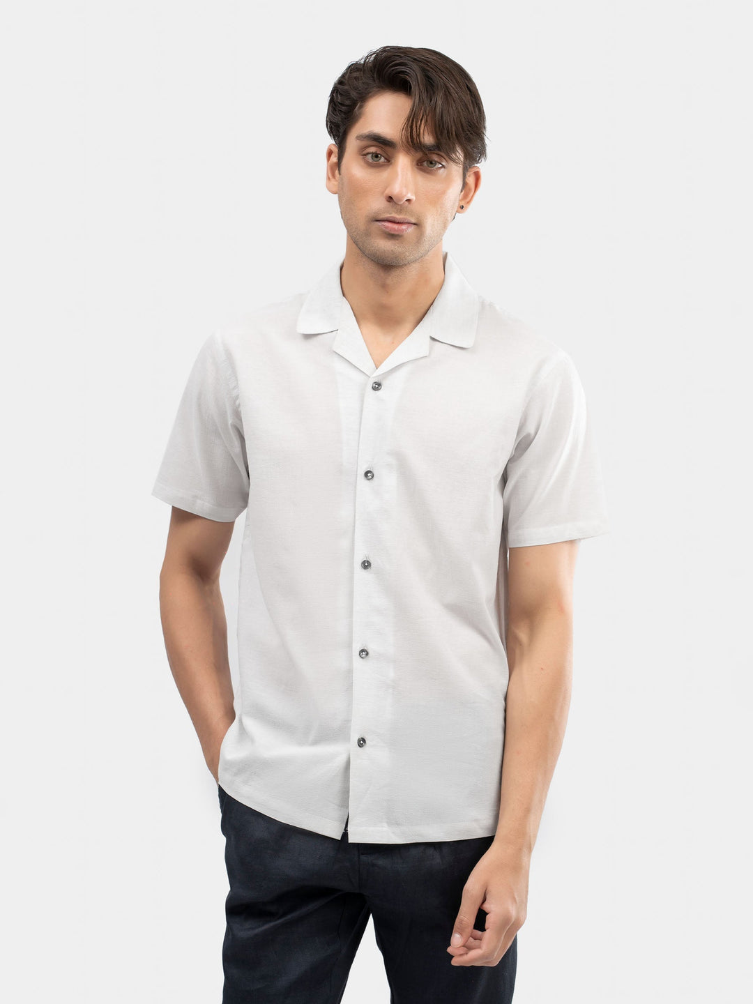 Brumano Mens RTW Solids Cotton Shirt Off-White Effect Collar Western Collection