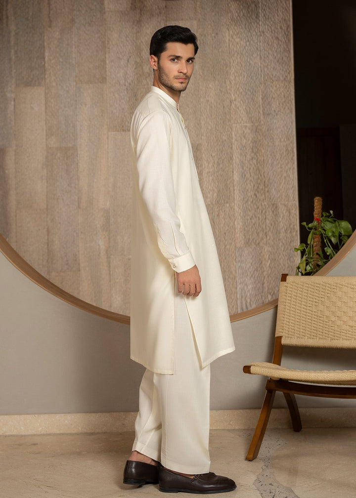 Buraq Men RTW Solids Wash N Wear Kurta Shalwar Suit Off White Ban Casual Collection