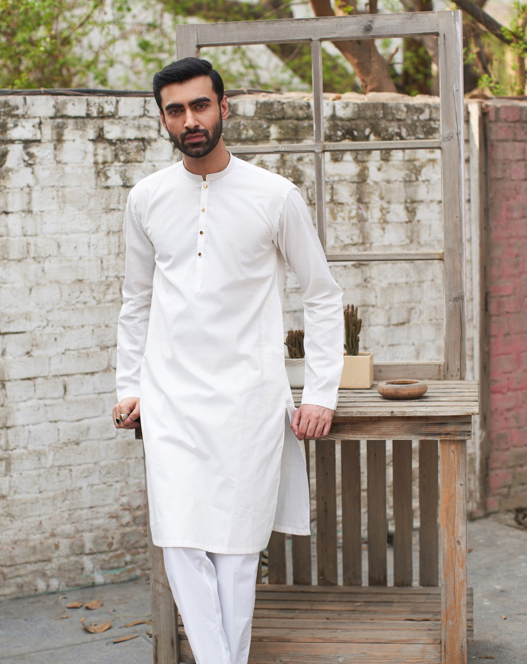 Muraqsh Ready To Wear Solids  Men Off White Cotton Kurta Trouser MUR-OWCKW-KUR - Summer Collection