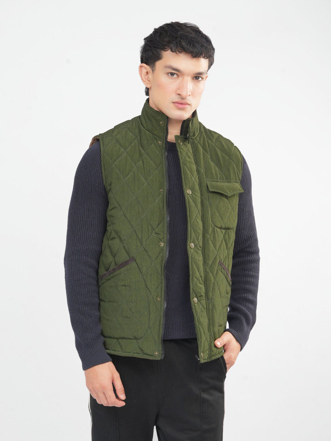 Brumano Mens RTW Solids Poly Jacket Olive Green Heritage Sleeveless Winter Collection