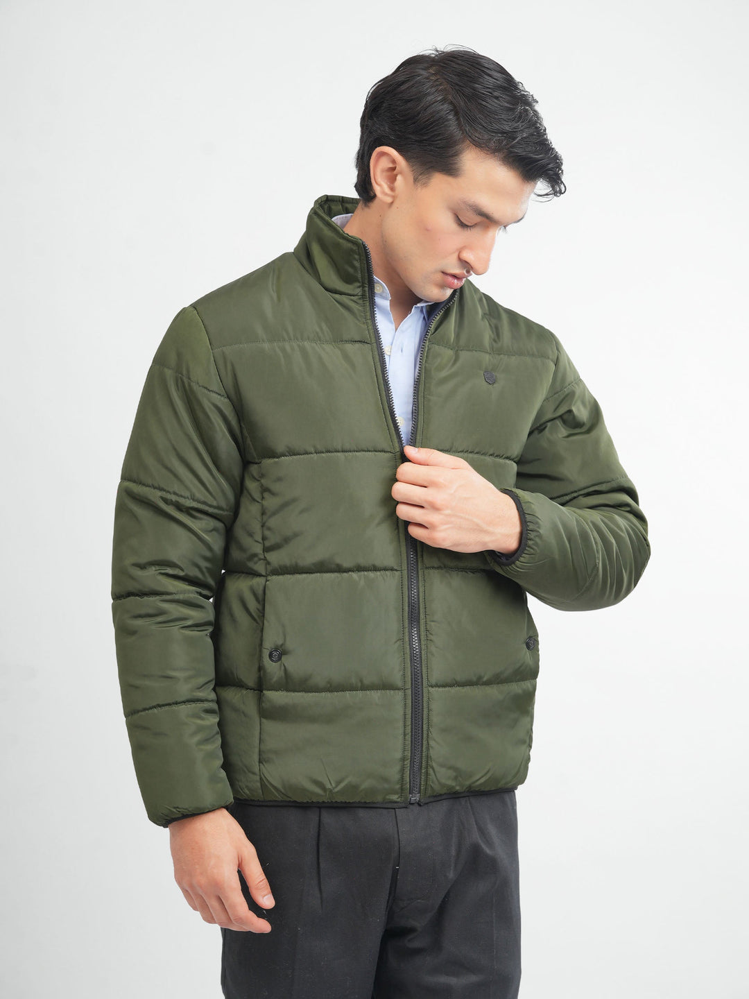 Brumano Mens RTW Solids Poly Jacket Olive Green Puffer Jacket Winter Collection