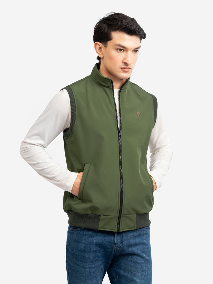 Brumano Mens RTW Solids Poly 1 Piece Olive Green Sleeveless Winter Collection
