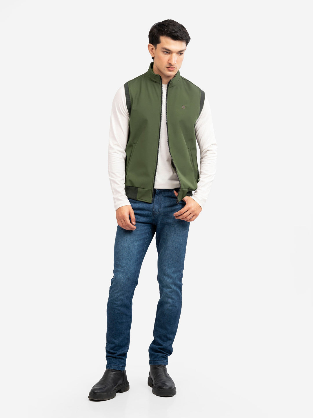 Brumano Mens RTW Solids Poly 1 Piece Olive Green Sleeveless Winter Collection