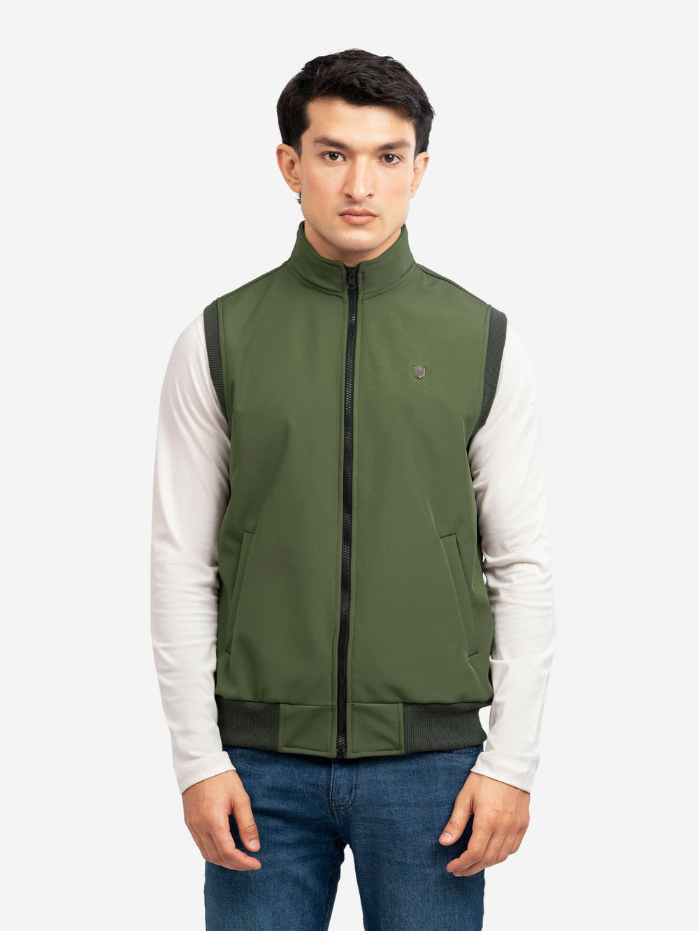 Brumano Mens RTW Solids Poly 1 Piece Olive Green Sleeveless Winter Collection