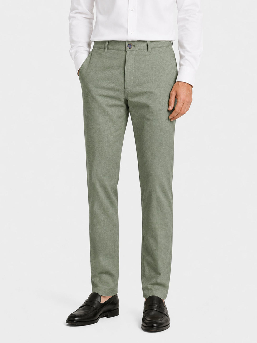 Brumano Mens Pants RTW Solids Cotton Olive Green Chinos Casual Collection
