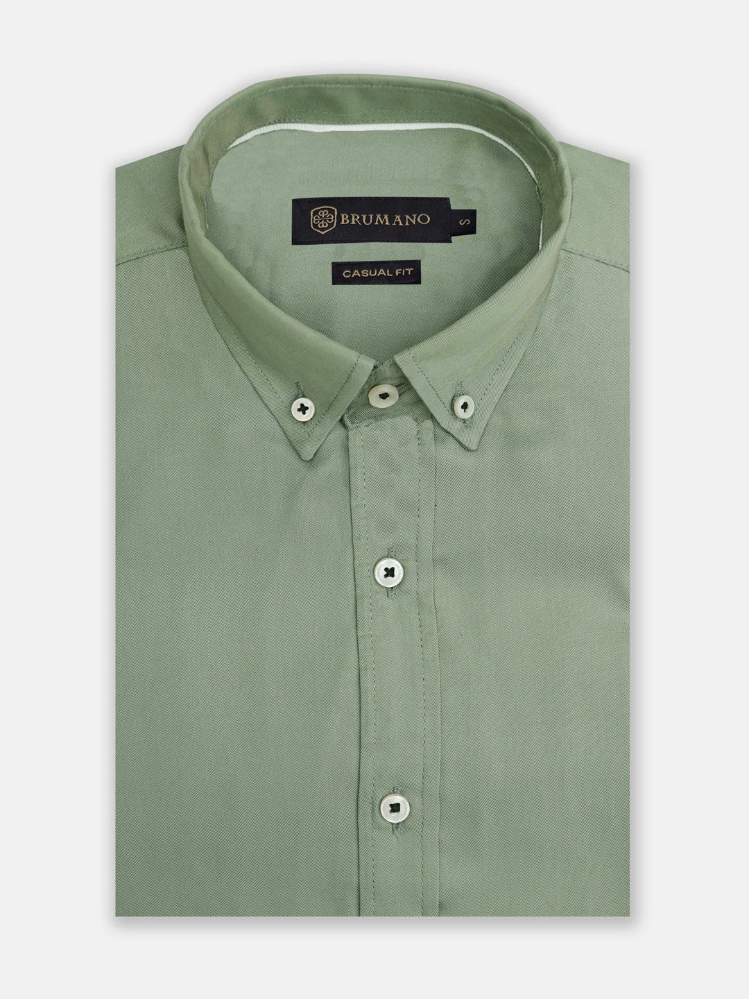 Brumano Mens RTW Solids Cotton Shirt Olive Green Twill Button Casual Collection