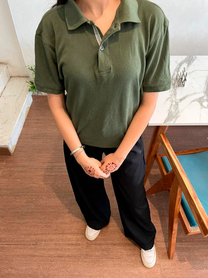 Brumano Solids Olive Green 100% Cotton Pique Polo - Women