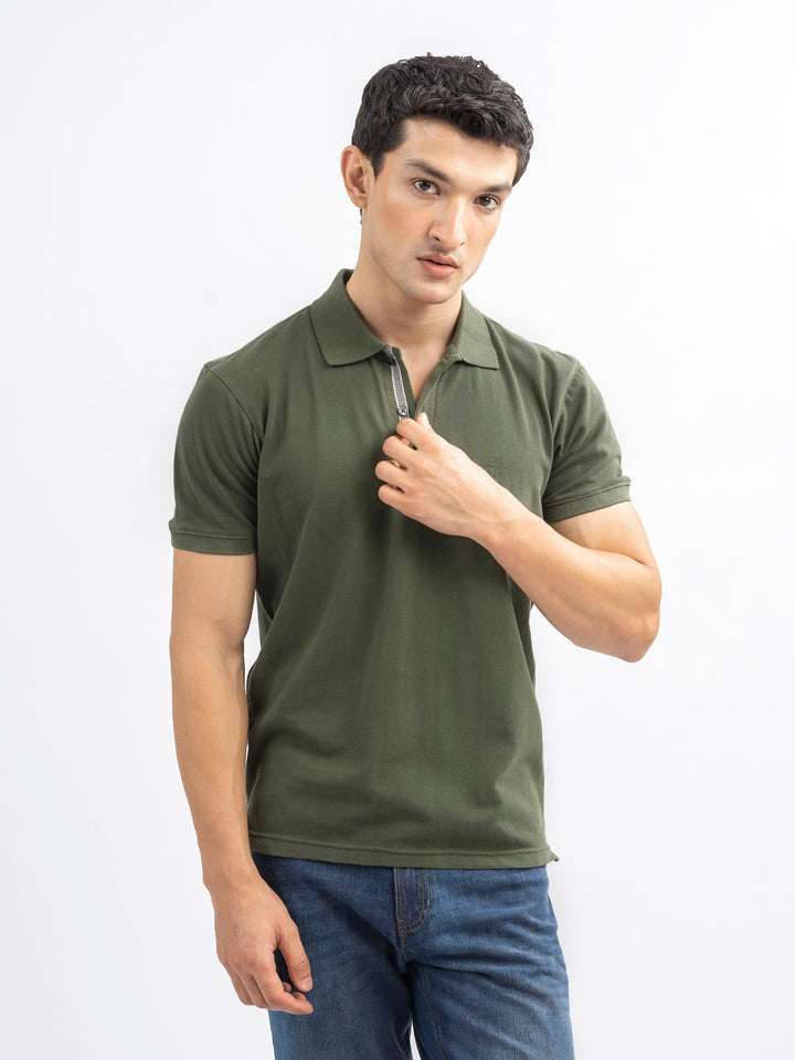 Brumano  Solids Cotton Polo Olive Green 100% Cotton Pique Polo