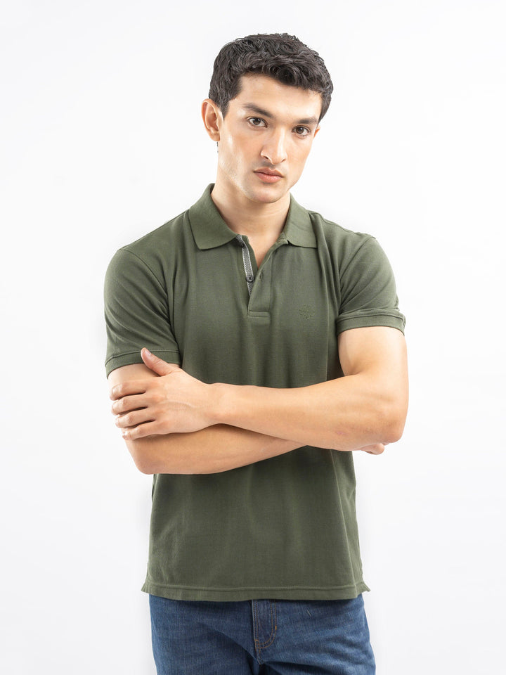 Brumano  Solids Cotton Polo Olive Green 100% Cotton Pique Polo