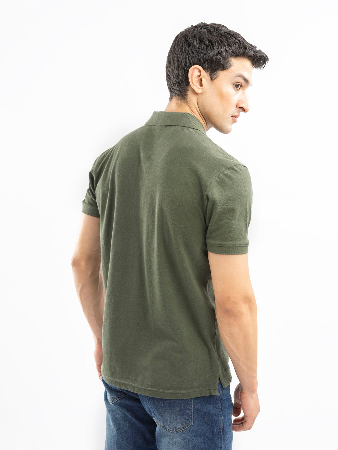 Brumano  Solids Cotton Polo Olive Green 100% Cotton Pique Polo