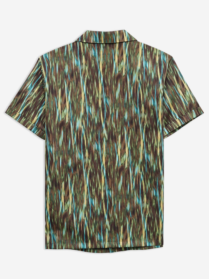 Brumano Ready To Wear Shirts Men 1 Piece Cotton Olive Green Abstract Printed Half Sleeve Cuban Collar Shirt 0-33-024-3234 - Summer Collection