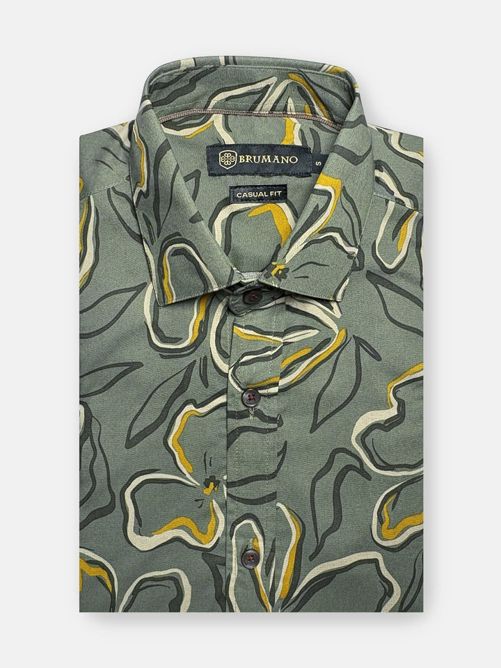 Brumano Ready To Wear Shirts Men 1 Piece Cotton Olive Green Bold Abstract Printed Shirt 0-31-025-4499 - Summer Collection