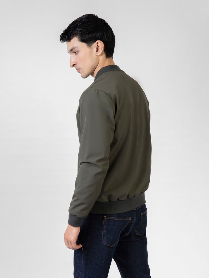 Brumano Pret Solids Polyester 1 Piece Olive Green Bomber Jacket
