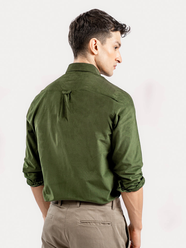 Brumano Ready To Wear Shirts Men 1 Piece Cotton Olive Green Corduroy Shirt 0-31-025-4470 - Summer Collection