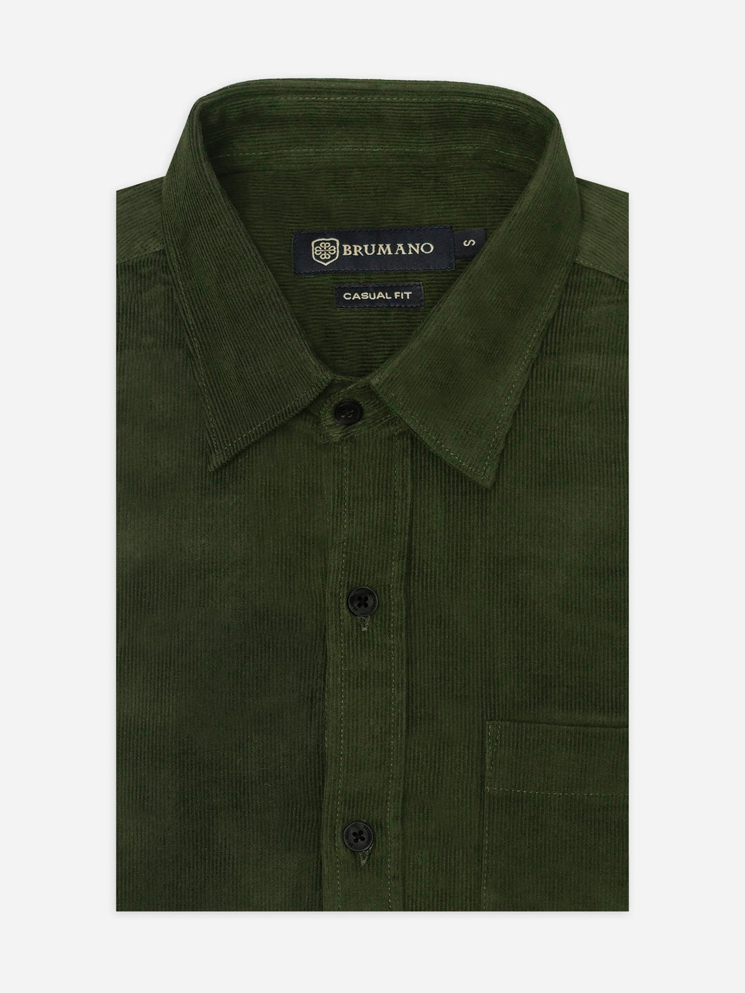 Brumano Ready To Wear Shirts Men 1 Piece Cotton Olive Green Corduroy Shirt 0-31-025-4470 - Summer Collection