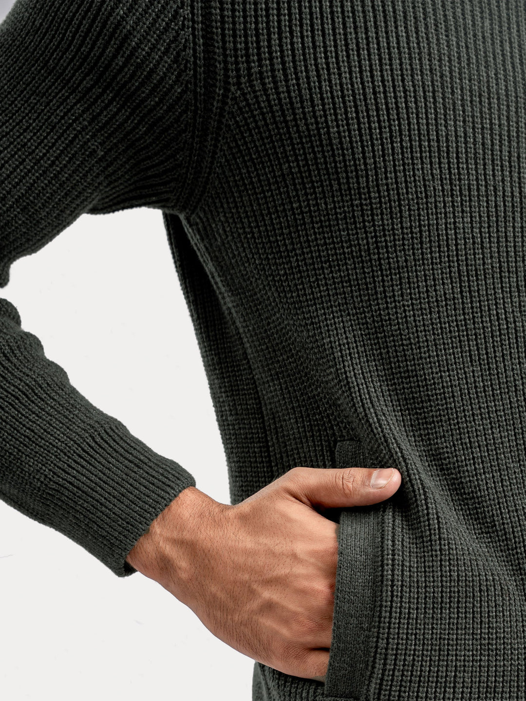 Brumano Ready To Wear Solids Cotton 1 Piece Men Olive Green Knitted Chunky Zipper Jacket 0-25-025-4759 - Winter Collection