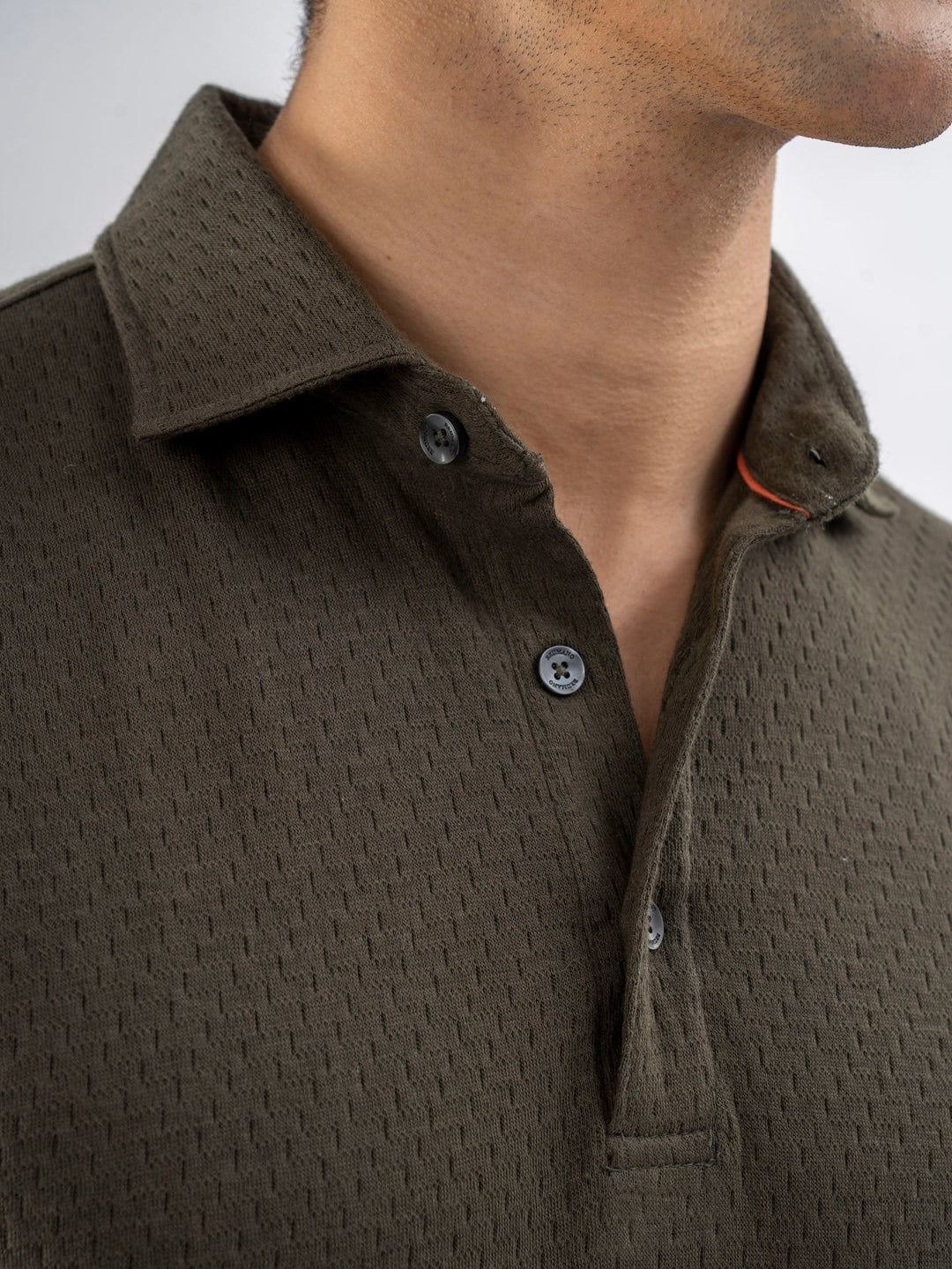 Brumano  Solids Cotton Polo Olive Green Structured Polo With Cutaway Collar