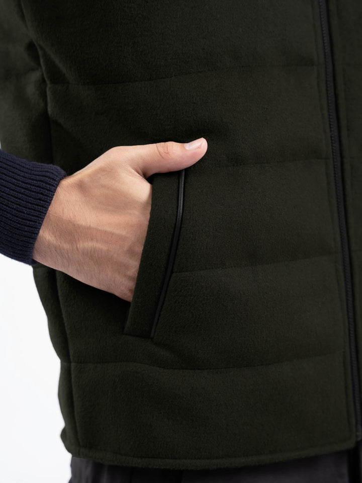 Brumano Mens RTW Solids Poly Jacket Olive Green Sleeveless Zipper Jacket Winter Collection