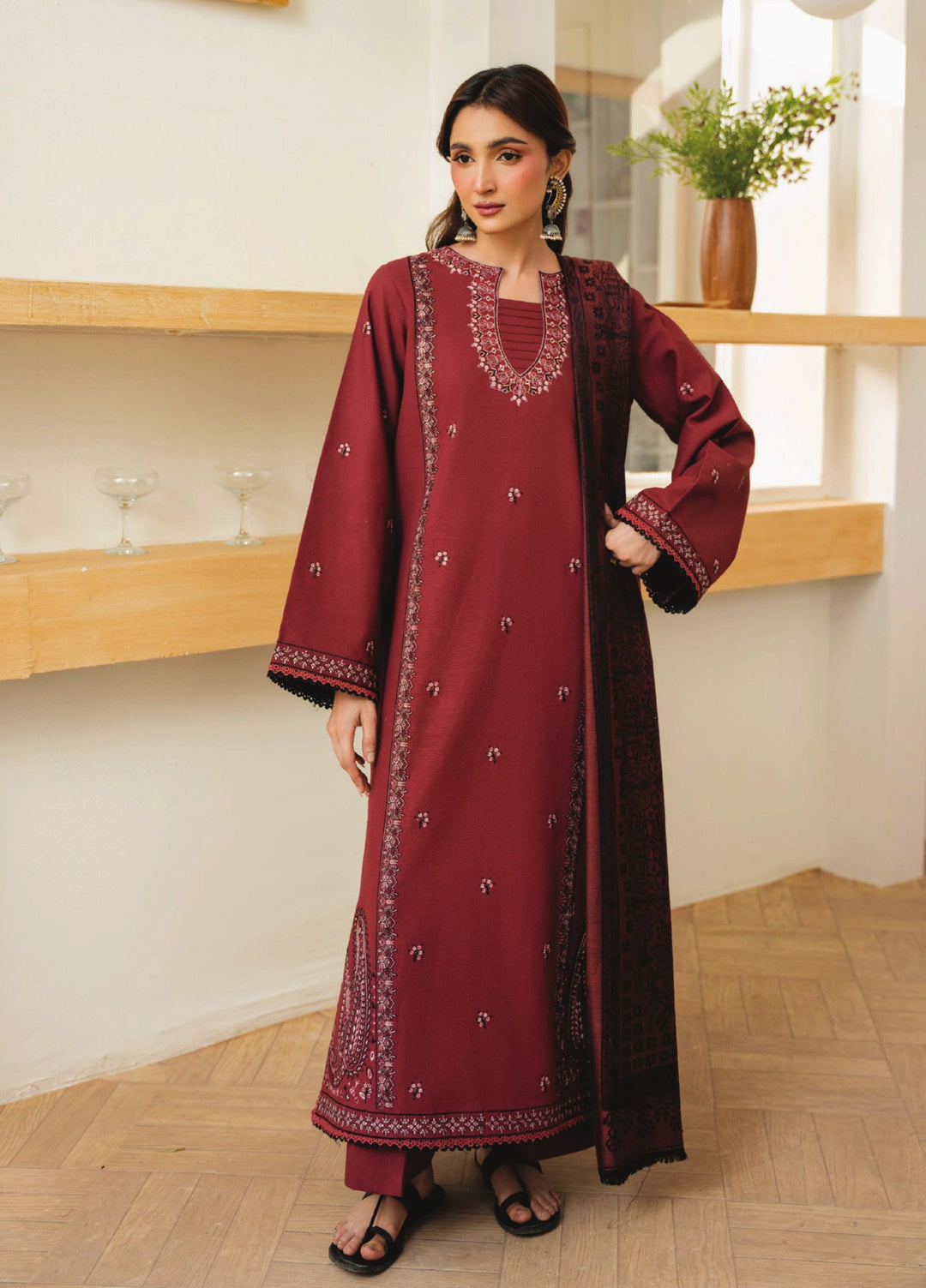 Onara by Humdum Unstitched Embroidered Khaddar 3 Piece Suit HD26UKO D-07 - Winter Collection