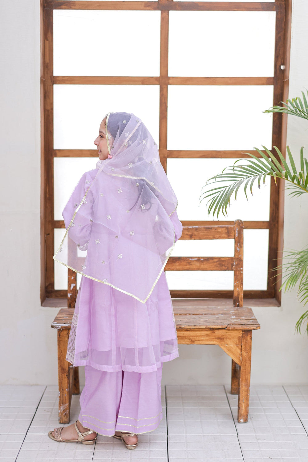 Saheli by Suntex Fabrics Girls RTW Embroidered Organza 3 Piece Suit Pishwas Lilac-03 Festive Collection