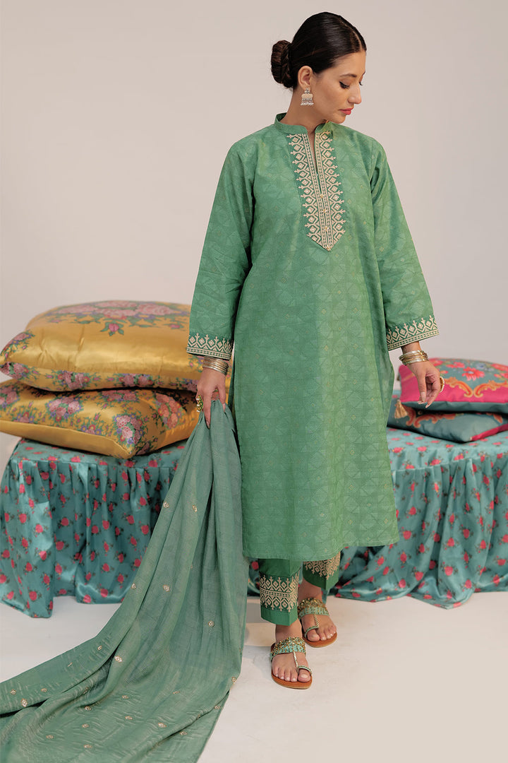 Senorita Women RTW Women Embroidered Green and Gold Casual plus 3 Piece Suit Cotton Yarn dyed Jacquard LBD-02565 - Summer Collection