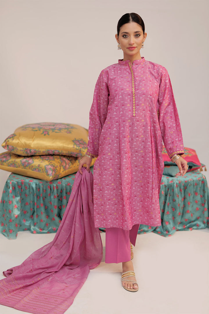 LBD-02567 | Shocking Pink & Gold | Casual plus 3 Piece Suit  | Cotton Yarn dyed Jacquard