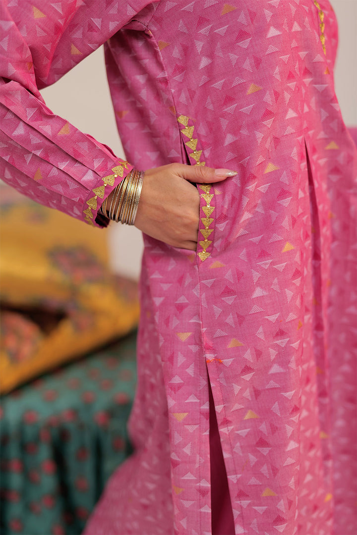 LBD-02567 | Shocking Pink & Gold | Casual plus 3 Piece Suit  | Cotton Yarn dyed Jacquard