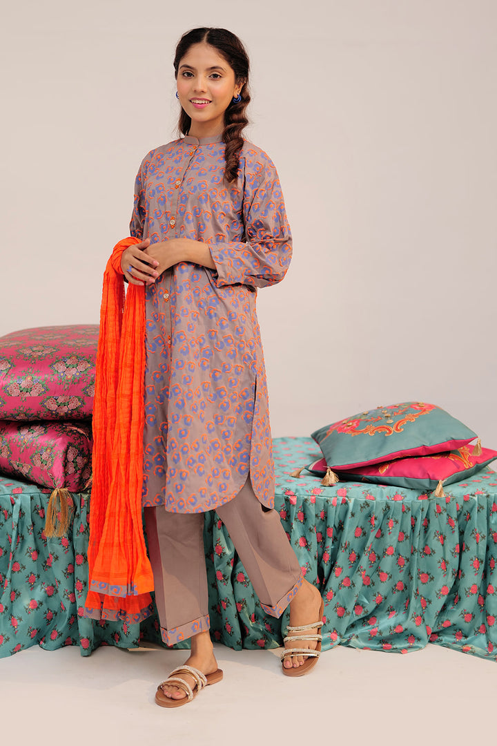 Senorita Girls Ready to Wear Girls Grey and Multicolor Casual 3 Piece Suit Cotton Cambric Printed GAD-02545 - Summer Collection