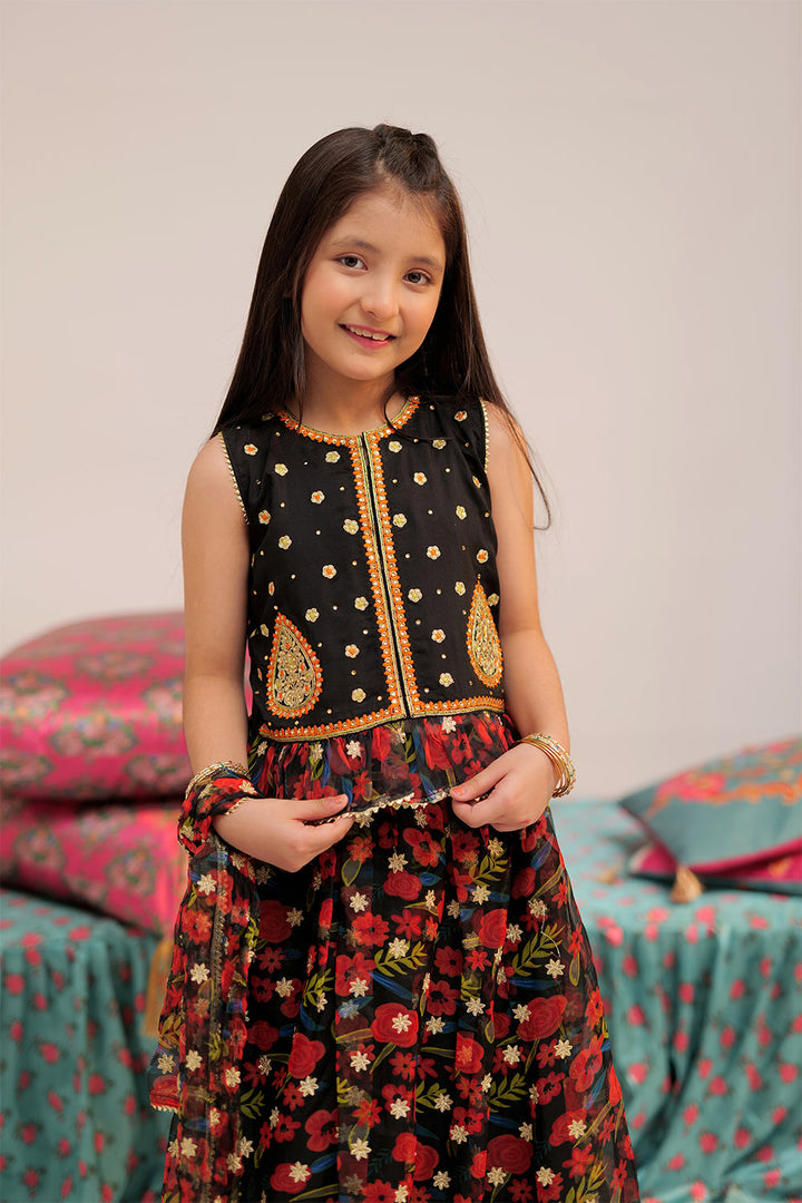 Senorita Kids RTW Green and Multicolor Formal 3 Piece Suit Banarsi Organza Printed KDD-02427 - Winter Collection