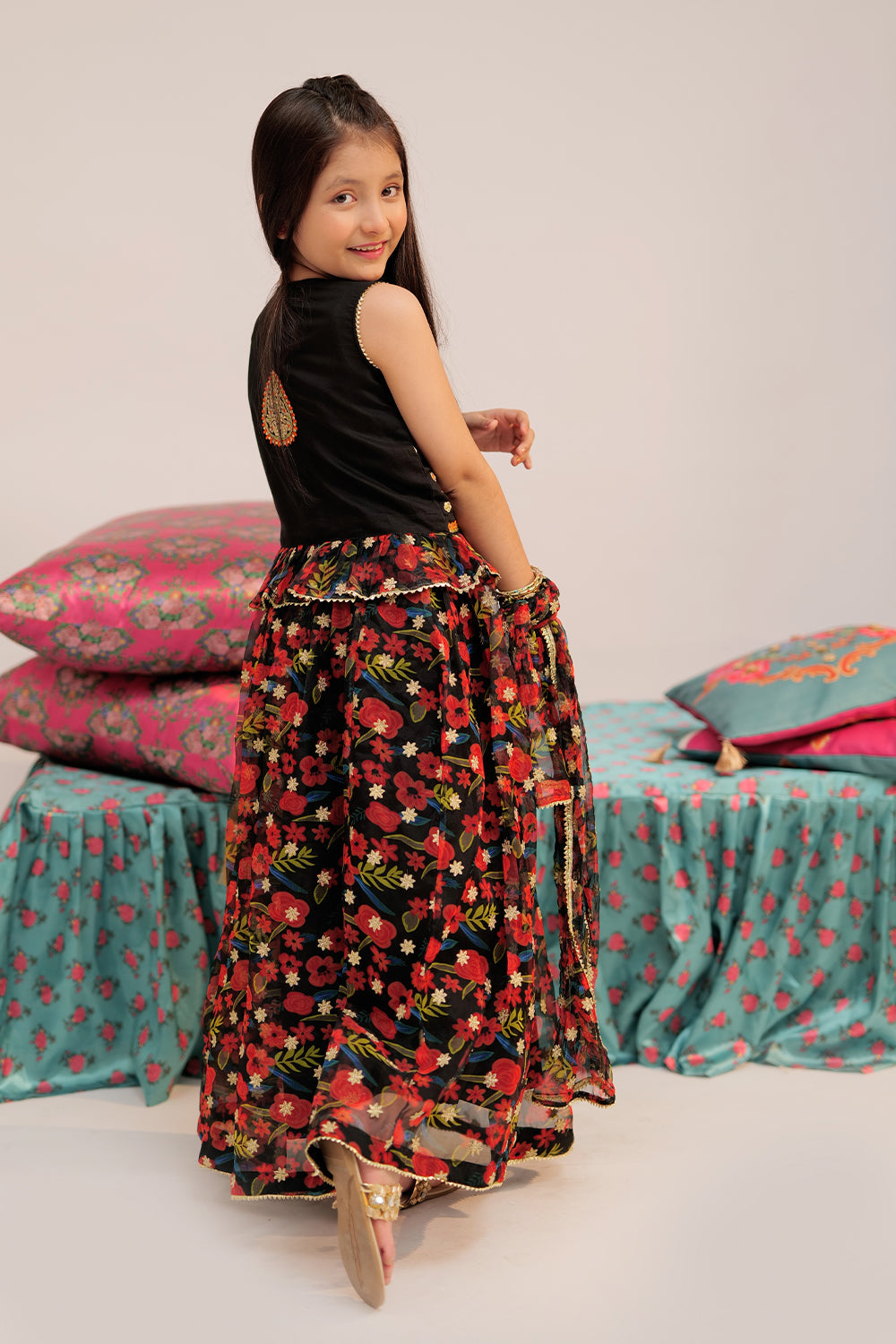 Senorita Kids RTW Green and Multicolor Formal 3 Piece Suit Banarsi Organza Printed KDD-02427 - Winter Collection