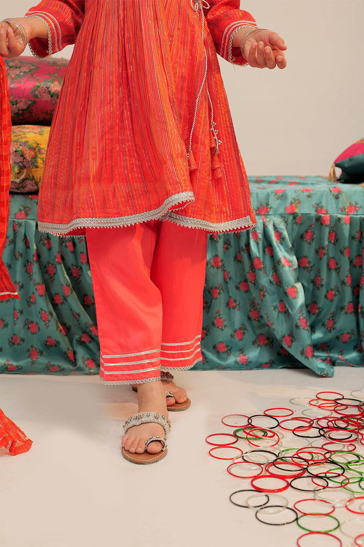 Senorita Kids RTW Peach and Multicolor Formal 3 Piece Suit Banarsi Dobby KDD-02433 - Winter Collection