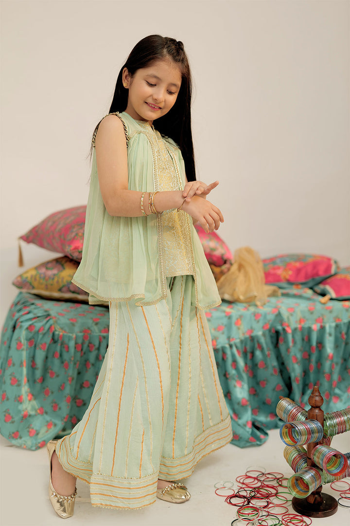 Senorita Kids RTW Light Green and Gold Formal 3 Piece Suit Pure Shafoon Banarsi KDD-02571 - Winter Collection