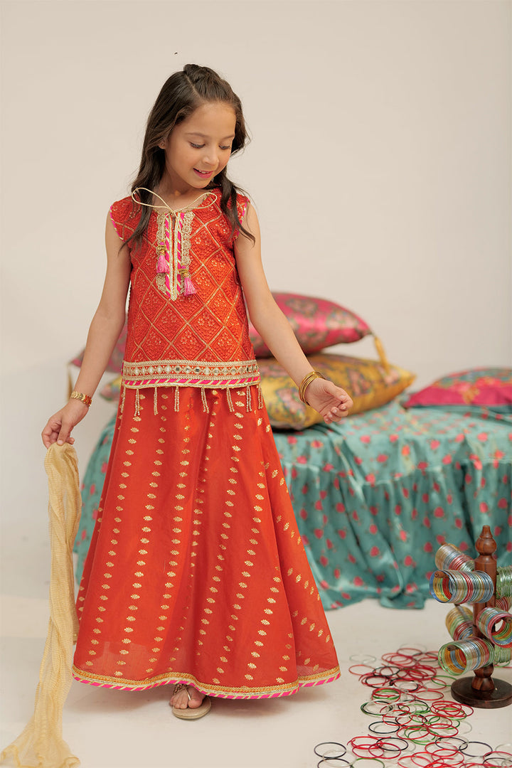 Senorita Kids RTW Rust and Gold Formal 3 Piece Suit Banarsi Jacquard KDD-02424 - Winter Collection