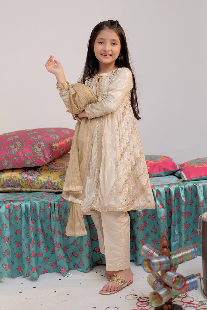 Senorita Kids RTW Fawn and Gold Formal 3 Piece Suit Banarsi Shimmer and Organza tissue KDD-02735 - Winter Collection