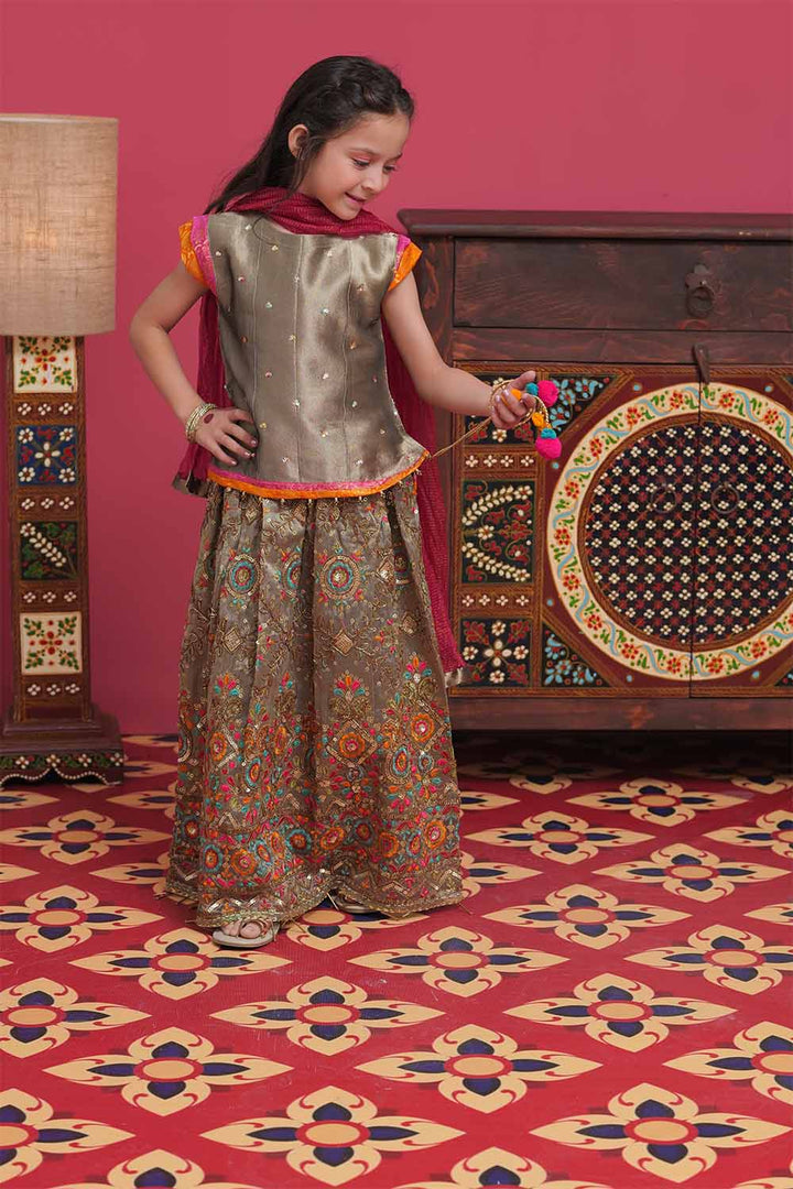 Senorita Kids RTW Beige and Multicolor Formal 3 Piece Suit Banarsi Organza Tissue KDD-02058 - Winter Collection